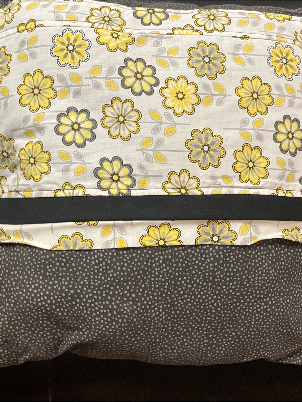 Hand made vintage Floral Yellow and Gray Pillow with Contrast Trim